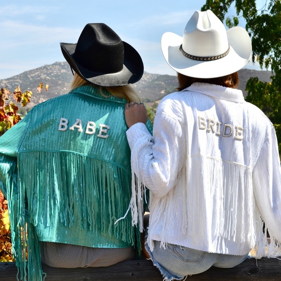 White Sequin Bride Jacket, Bride Bachelorette Bridal Shower Engagement Gift - Picture 5 of 9